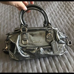 Coach Ashley Perforated Silver Metallic Purse